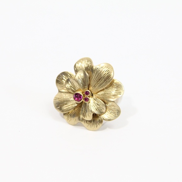 Lia Sophia Gold Flower Ring NEW sz 8 Fashion Jewelry Wildflower Crystals - Picture 2 of 7